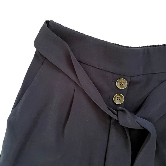 Ann Taylor navy blue shorts summer paperbag cinched waist buttons comfortable - Picture 2 of 5